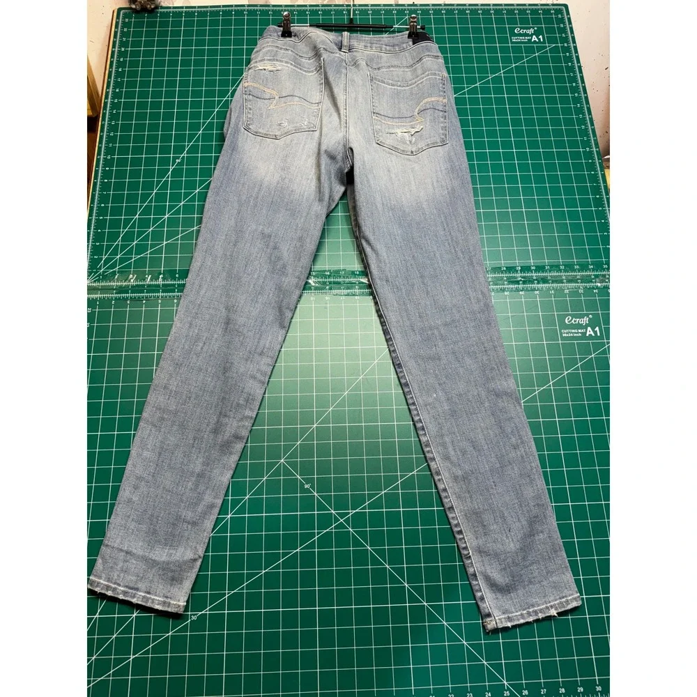 American Eagle Hi-Rise Jegging 14 Long Distressed Ripped Jeans Super Stretch